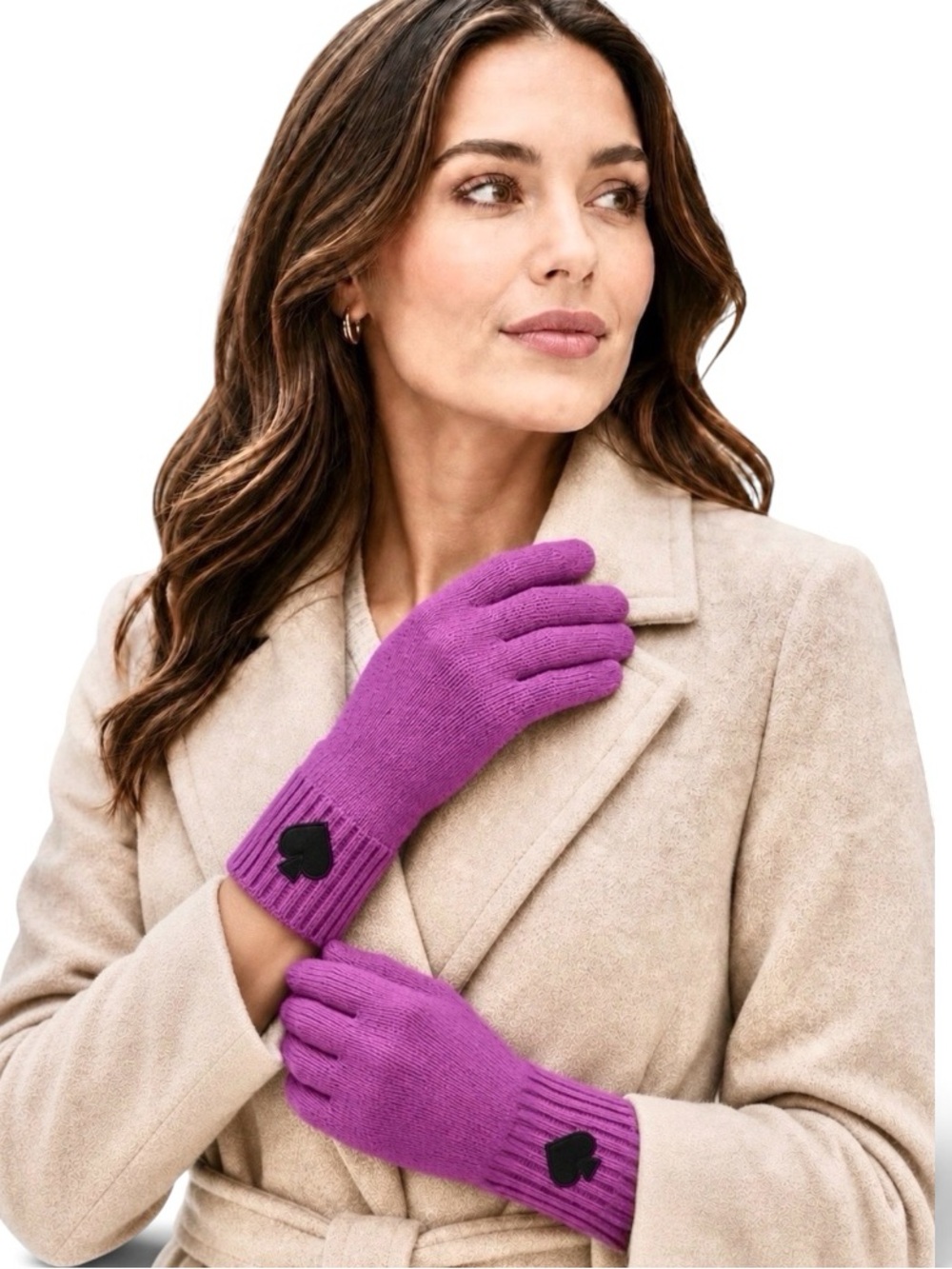 Kate Spade Flocked Spade Knit Gloves Marker Pink (Pink/Purple) One Size NWT